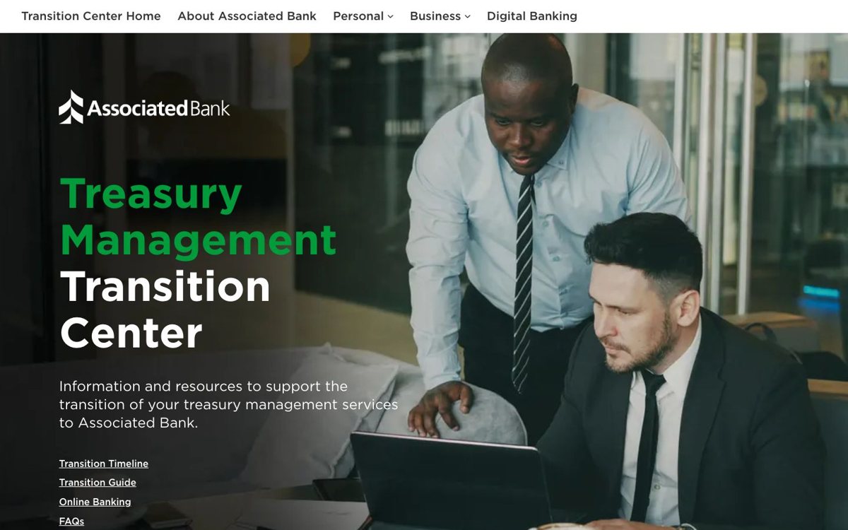 Treasury management transition center page